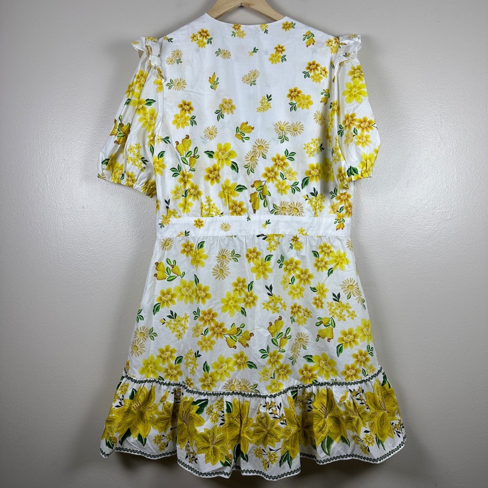 Farm Rio Women's XL Azaleia Mini Dress Off-White Yellow Floral Embroidered NWT - Picture 2 of 9